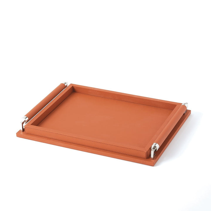 Global Views Wrapped Handle Tray in Coral Leather Small