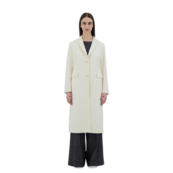 Herno White Wool Long Single Breasted Coat