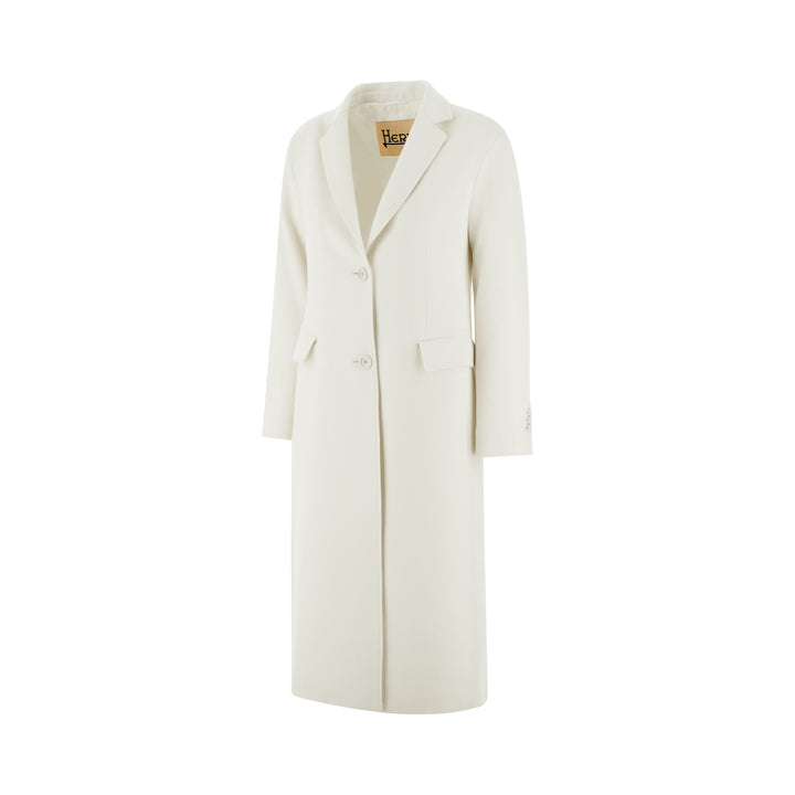 Herno White Wool Long Single Breasted Coat