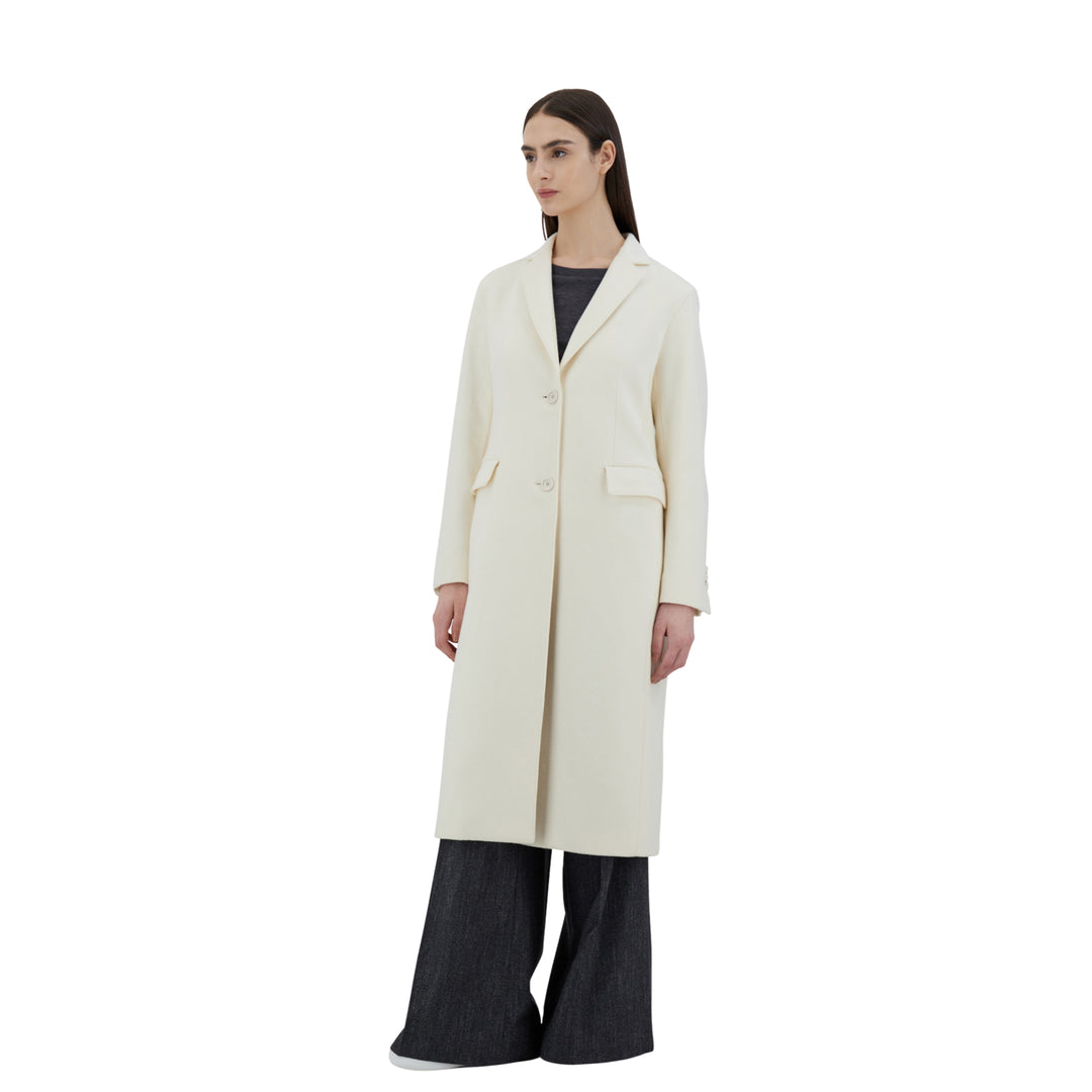 Herno White Wool Long Single Breasted Coat