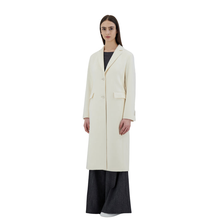 Herno White Wool Long Single Breasted Coat