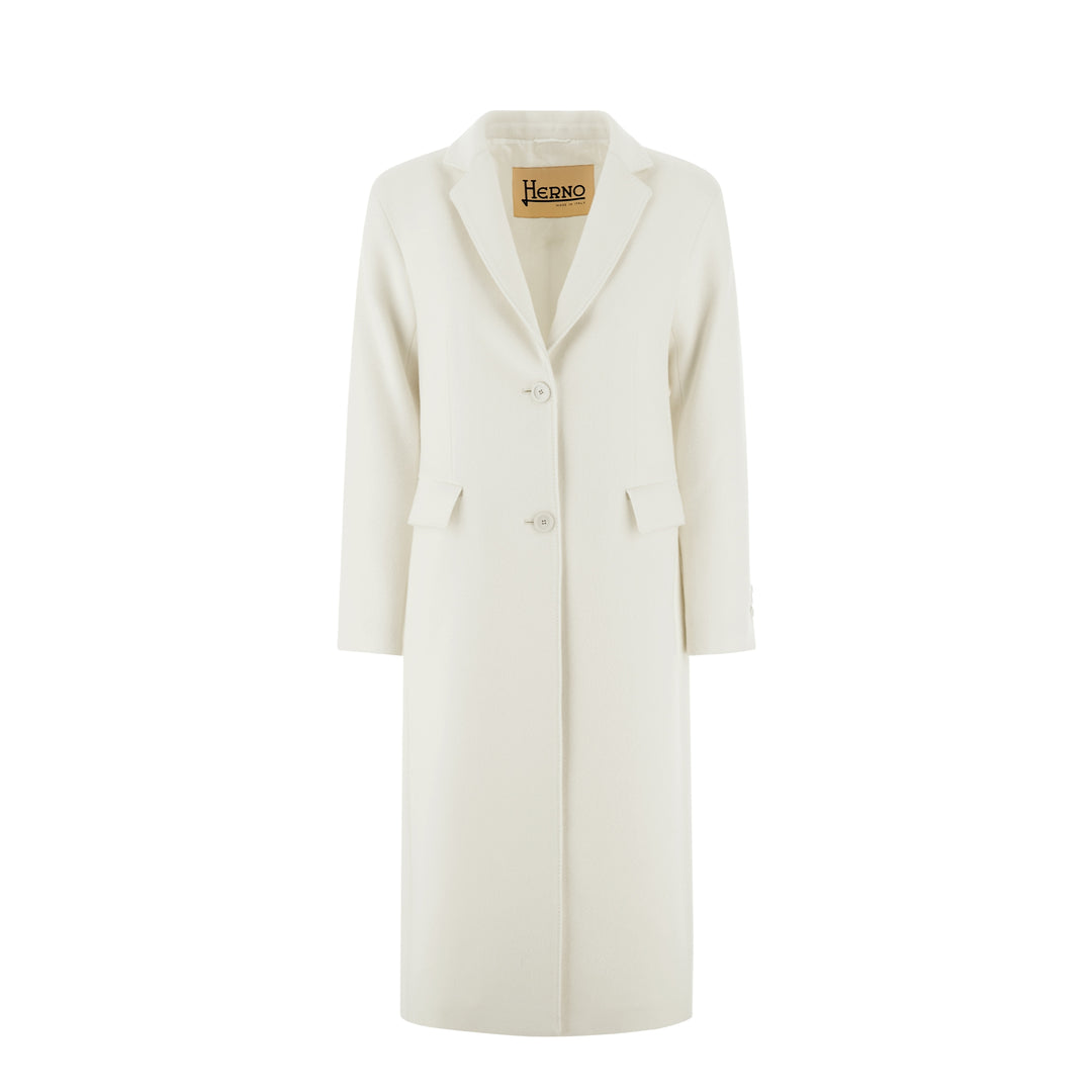 Herno White Wool Long Single Breasted Coat