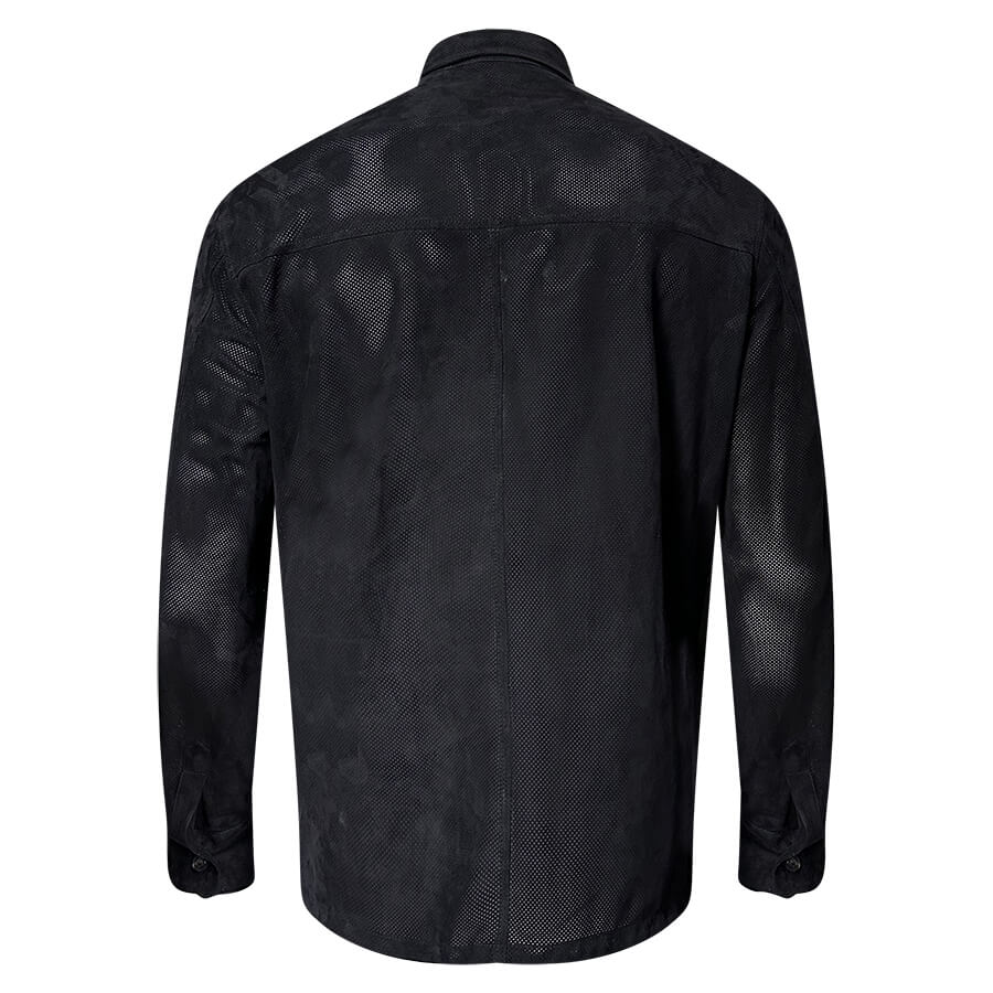 Black Perforated Suede Chore Jacket