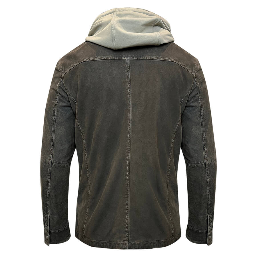 Suede Hooded Bomber Jacket in Olive