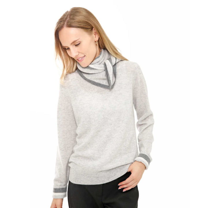 Long Sleeve Pullover with Scarf in GREY COMBO