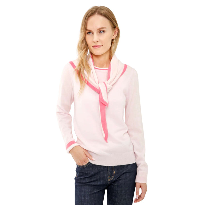 Long Sleeve Pullover with Scarf in Pink Combo