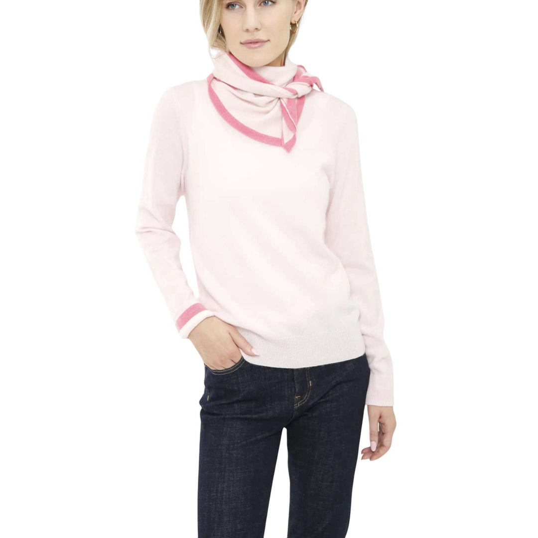 Long Sleeve Pullover with Scarf in Pink Combo