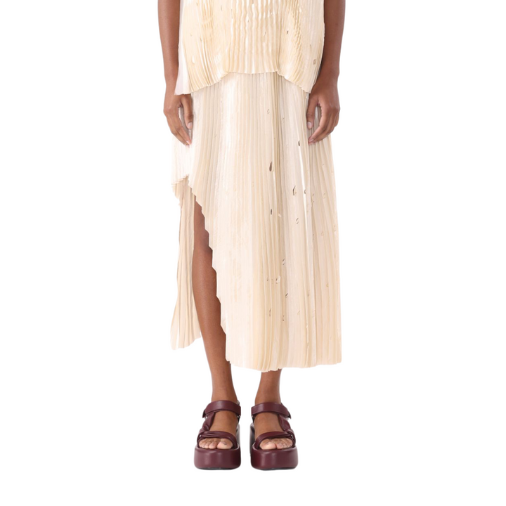 Crinkled Satin Pleated Skirt - Ivory