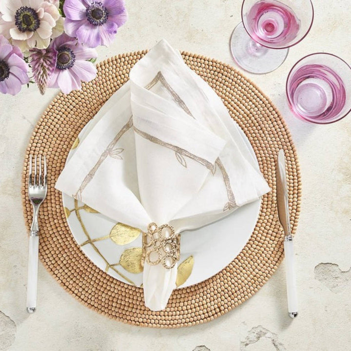 Bamboo Napkin - White/Gold/Silver in Kim Seybert