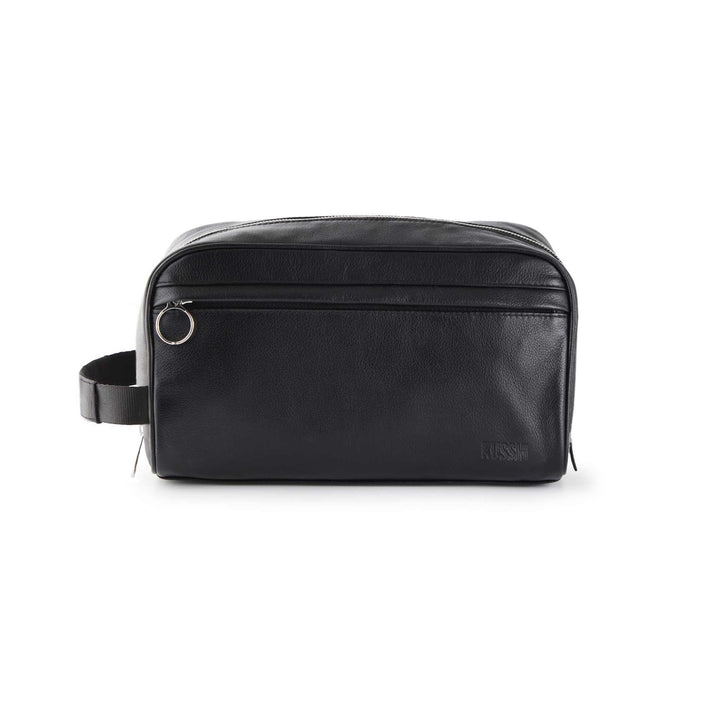 Dopp Kit Black with Cool Blue Leather