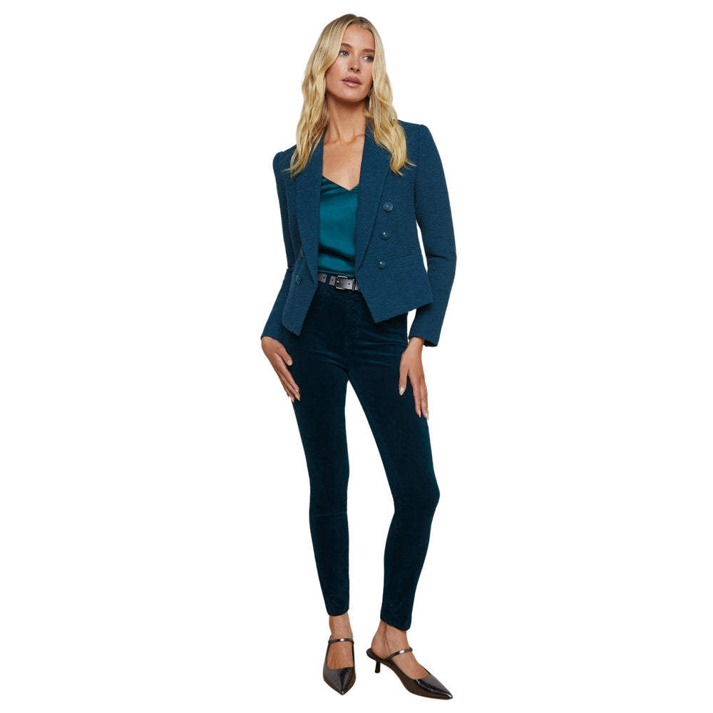 LAGENCE Brooke Double Breasted Crop Blazer in Deep Teal/Rococo