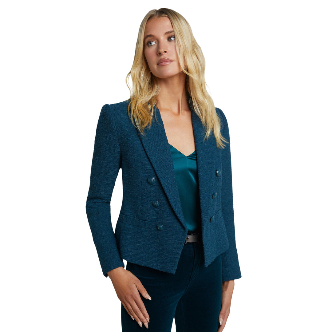 LAGENCE Brooke Double Breasted Crop Blazer in Deep Teal/Rococo