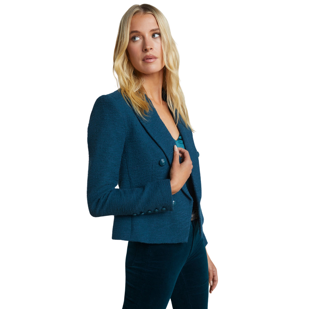 LAGENCE Brooke Double Breasted Crop Blazer in Deep Teal/Rococo