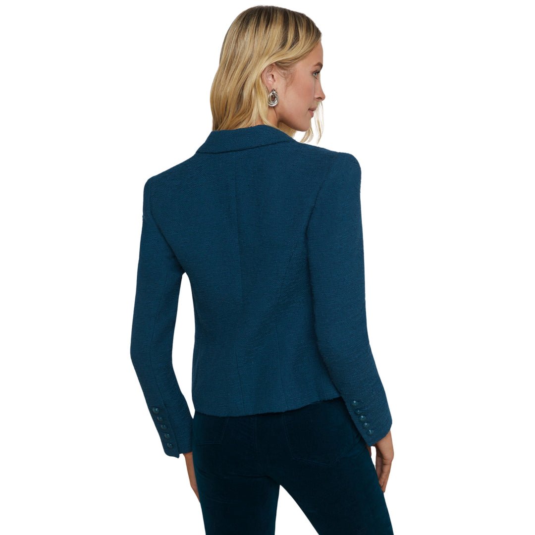 LAGENCE Brooke Double Breasted Crop Blazer in Deep Teal/Rococo