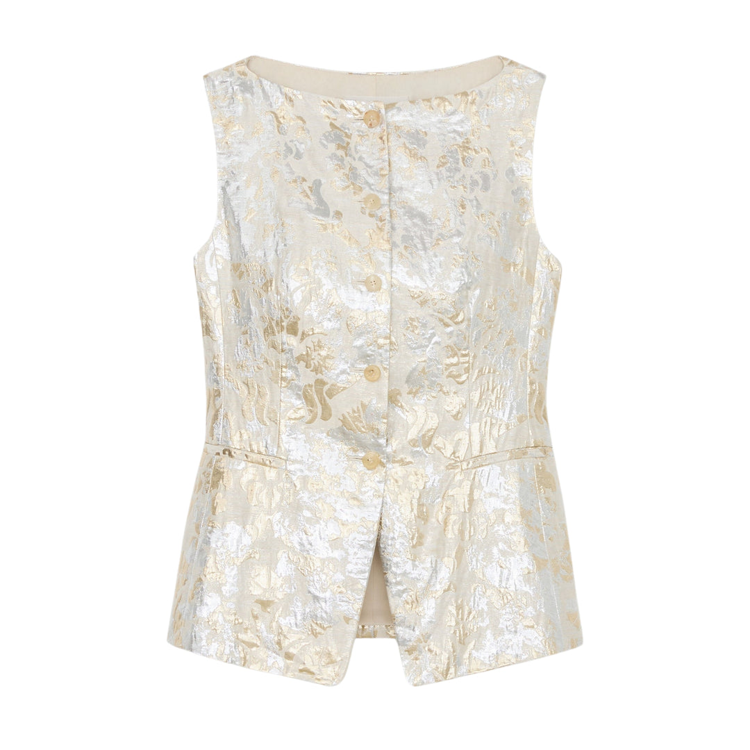 Lafayette 148 Cutaway Vest in Pearl Metallic