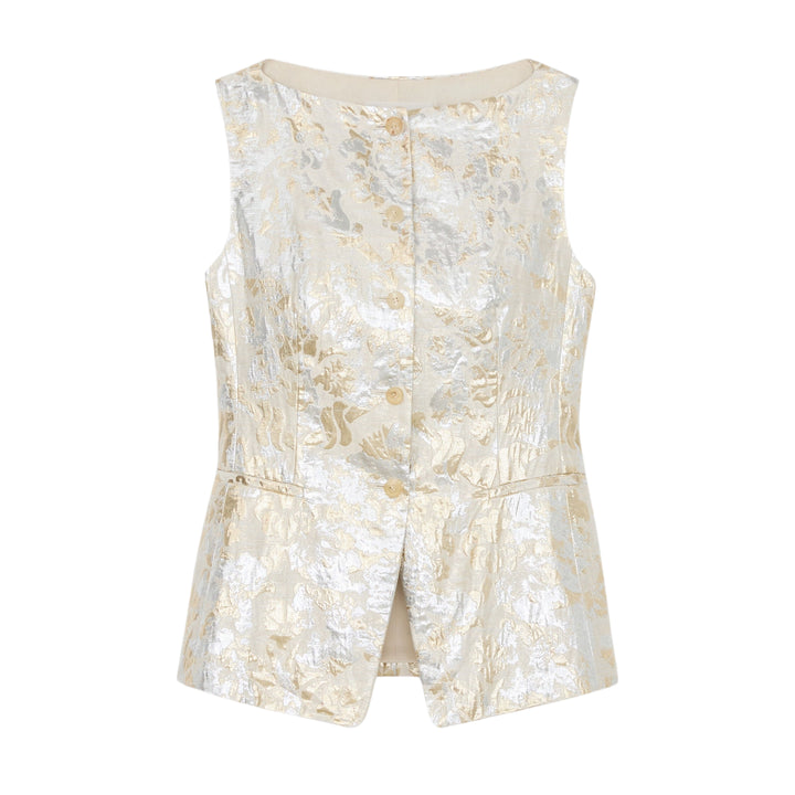 Lafayette 148 Cutaway Vest in Pearl Metallic