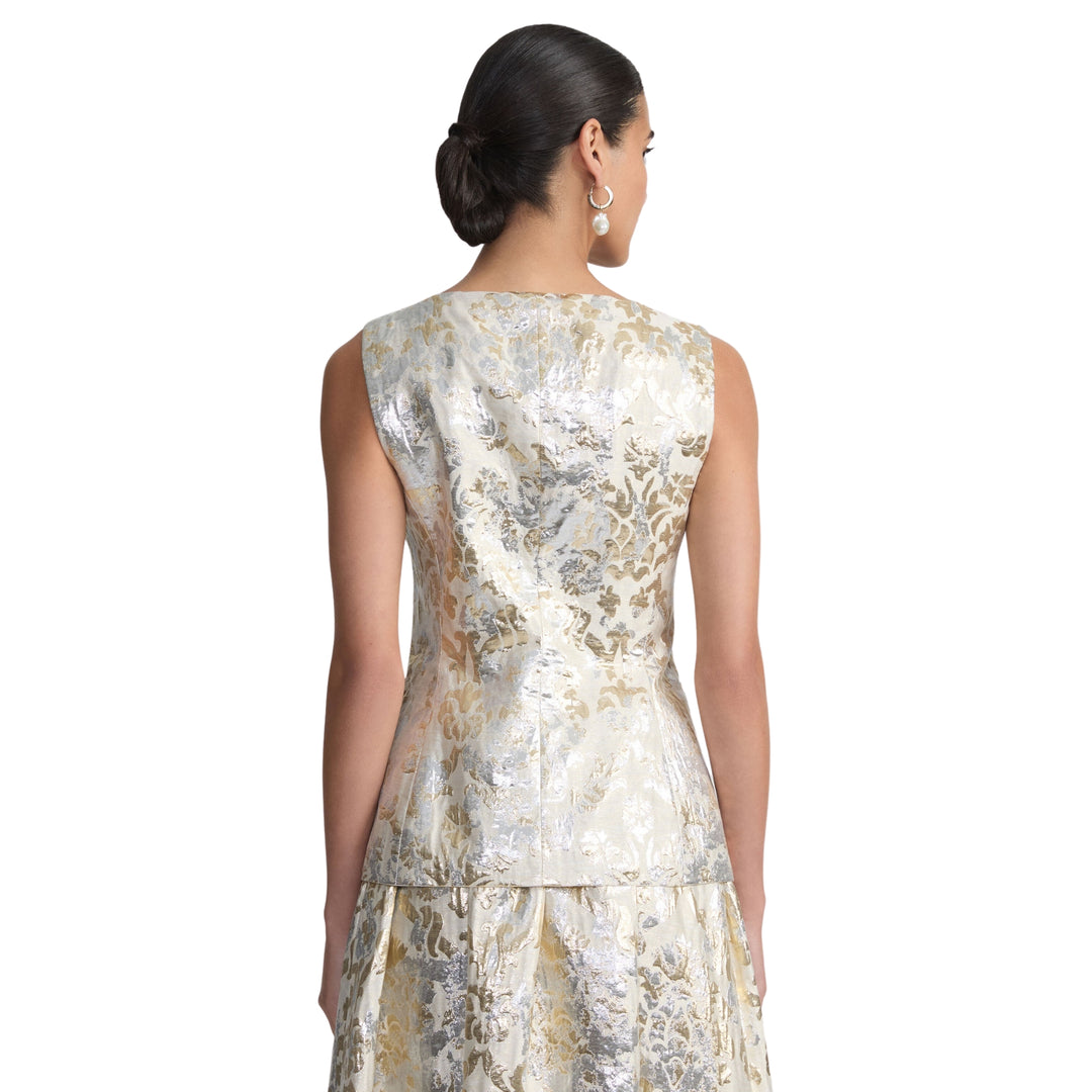 Lafayette 148 Cutaway Vest in Pearl Metallic