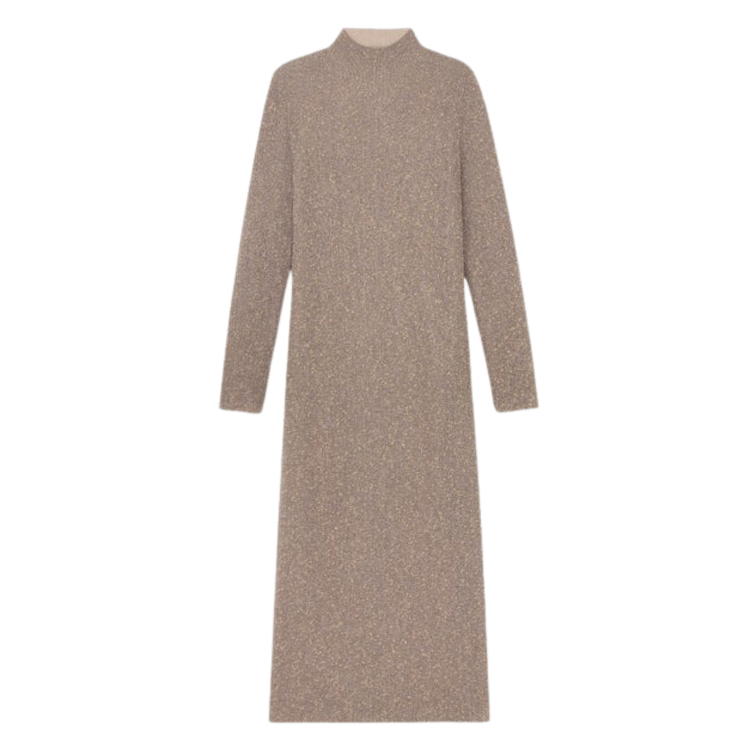 Lafayette 148 Stand Collar Dress in Smoked Taupe Metallic 