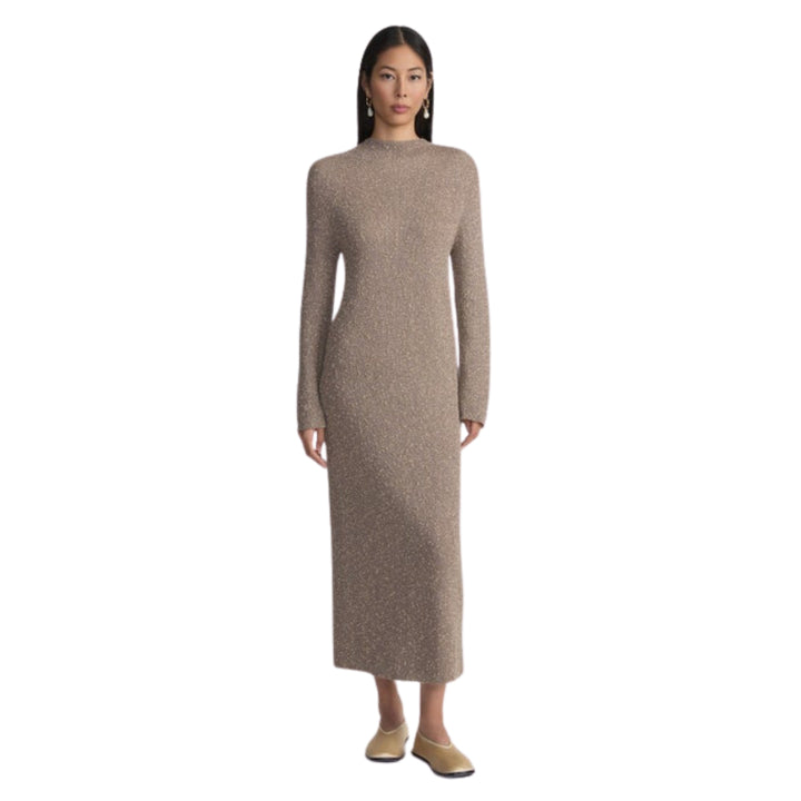 Lafayette 148 Stand Collar Dress in Smoked Taupe Metallic 