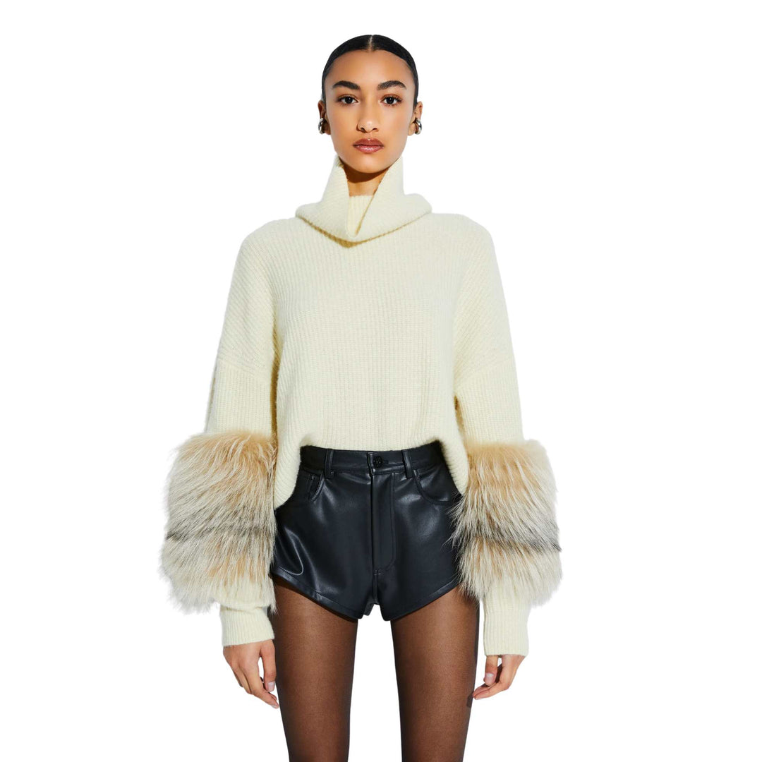 Cashmere Turtleneck Sweater with Fur