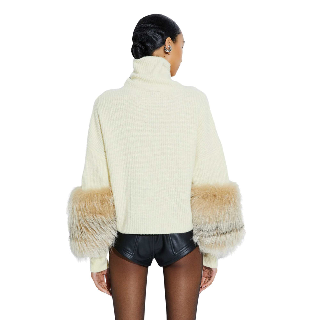 Cashmere Turtleneck Sweater with Fur