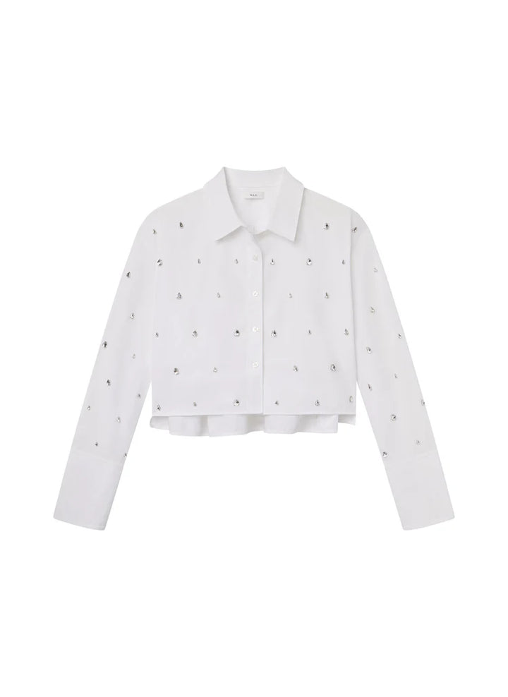 Mackie Embellished Cropped Cotton Shirt - White