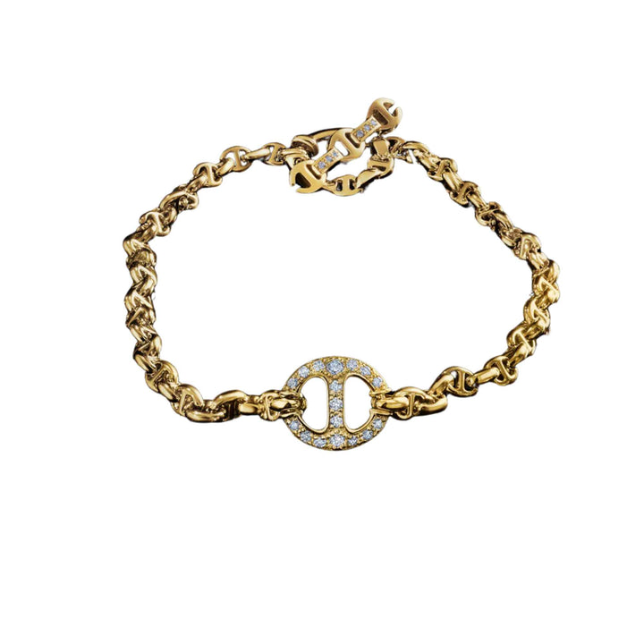 Micro Chain Diamond Station Yellow Gold Bracelet