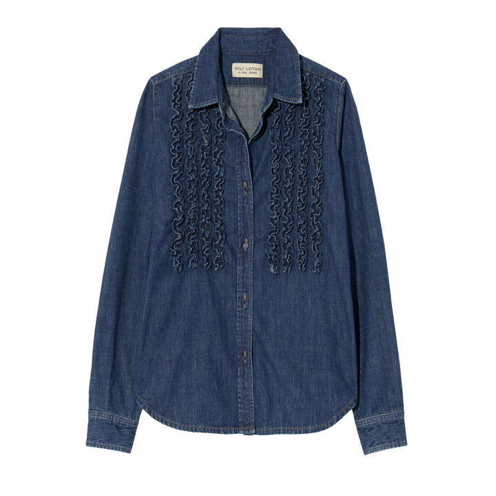 Nili Lotan LEXA DENIM RUFFLE SHIRT