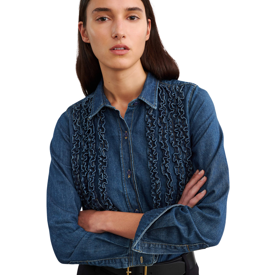 Nili Lotan LEXA DENIM RUFFLE SHIRT