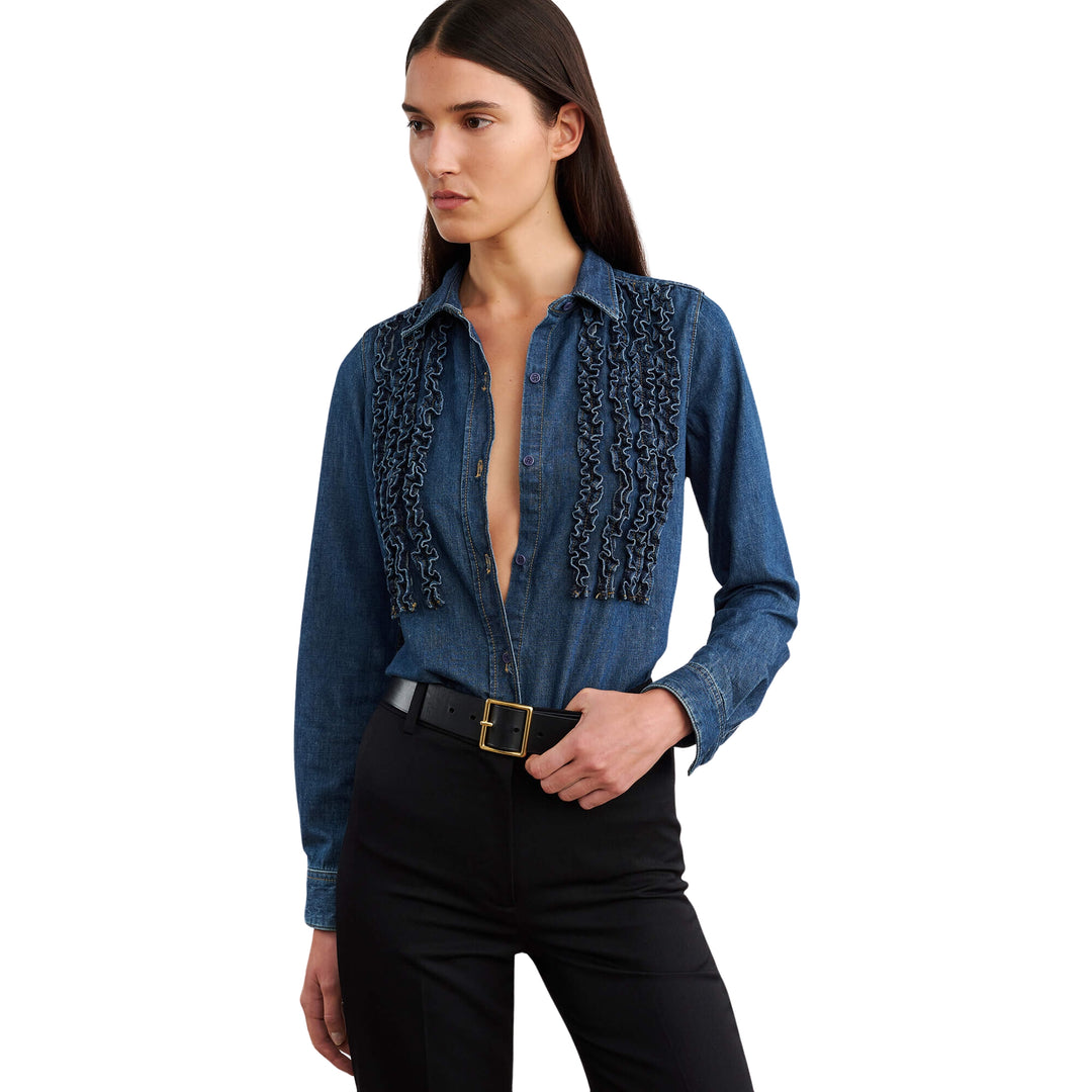 Nili Lotan LEXA DENIM RUFFLE SHIRT