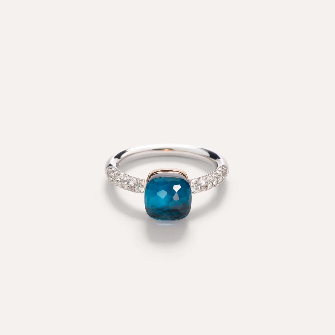 Ring Nudo Petit in Blue London Topaz with Diamonds