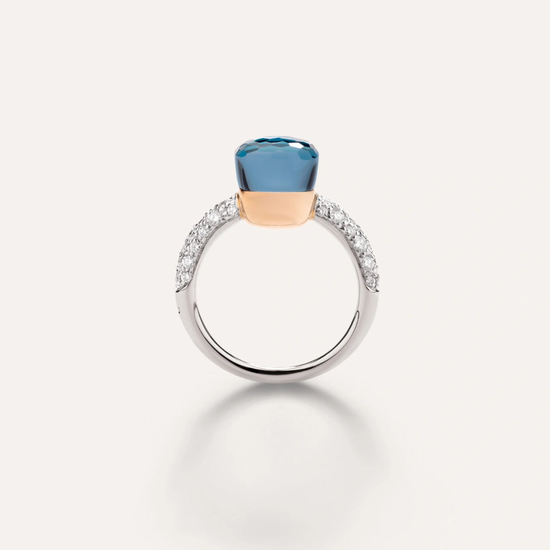 Ring Nudo Petit in Blue London Topaz with Diamonds