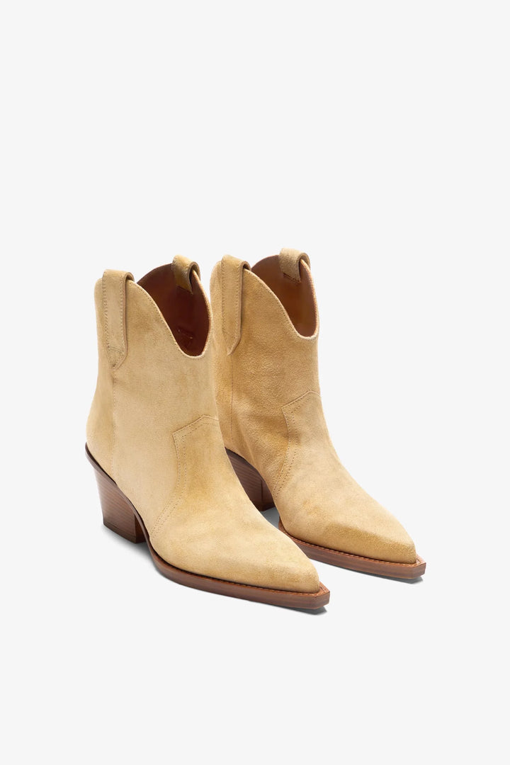 Ankle Heeled Bootie in Calf Suede