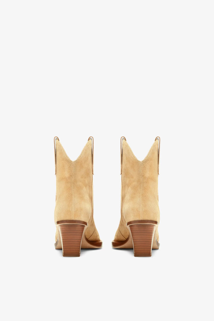 Ankle Heeled Bootie in Calf Suede