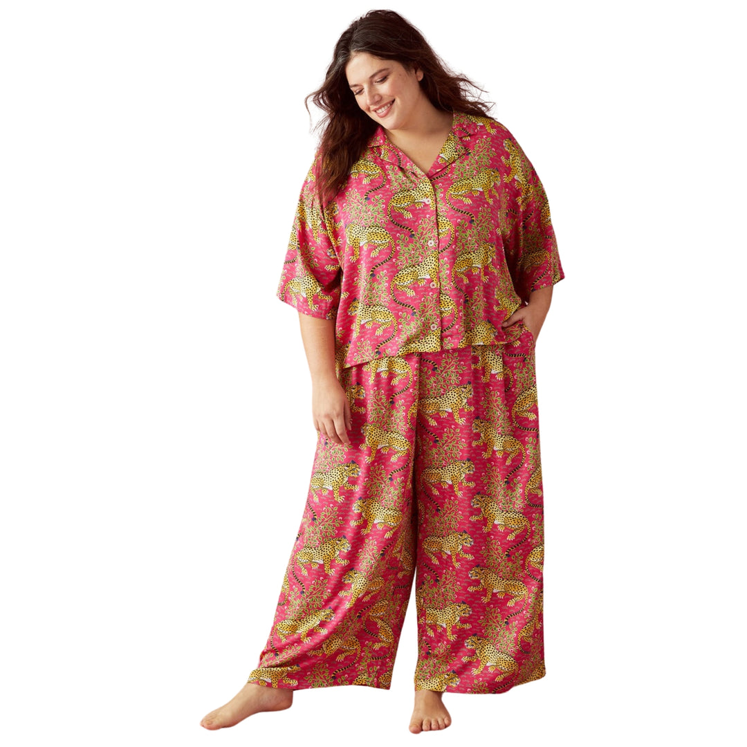 Printfresh Bagheera Satin Pajama Set in Hot Pink