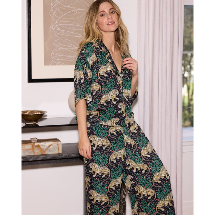 Printfresh Bagheera Satin Pajama Set in Ink