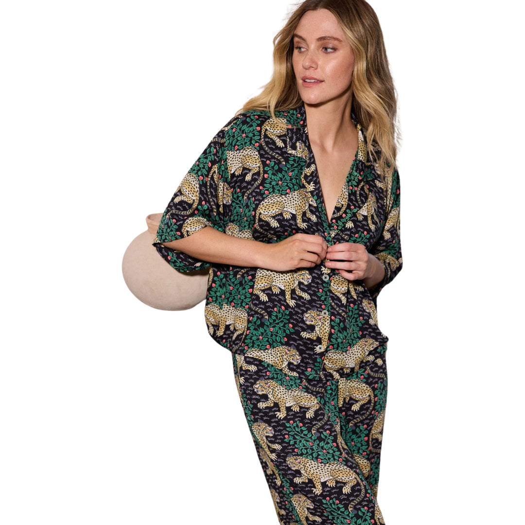 Printfresh Bagheera Satin Pajama Set in Ink