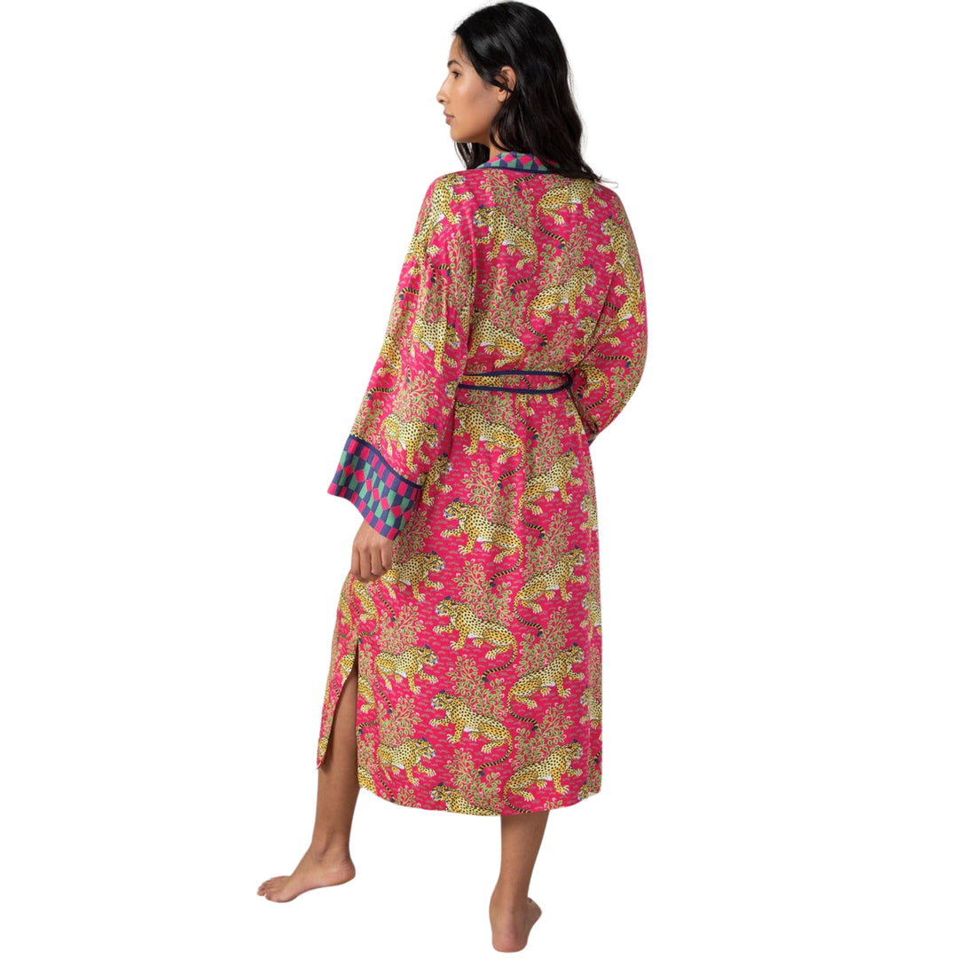 Printfresh Bagheera Satin Robe in Hot Pink