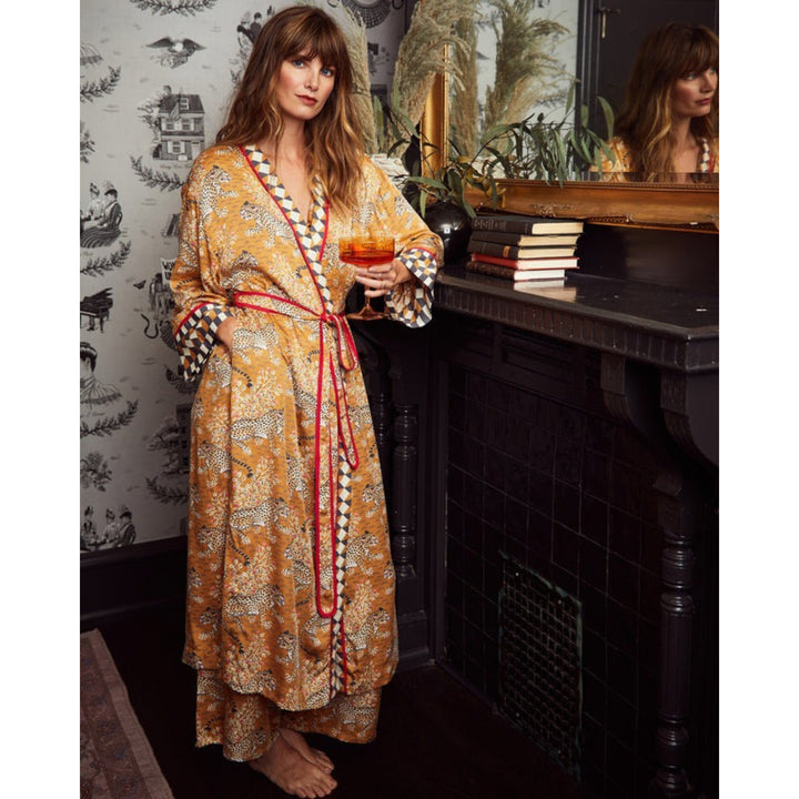 Printfresh Bagheera Satin Robe in Tobacco