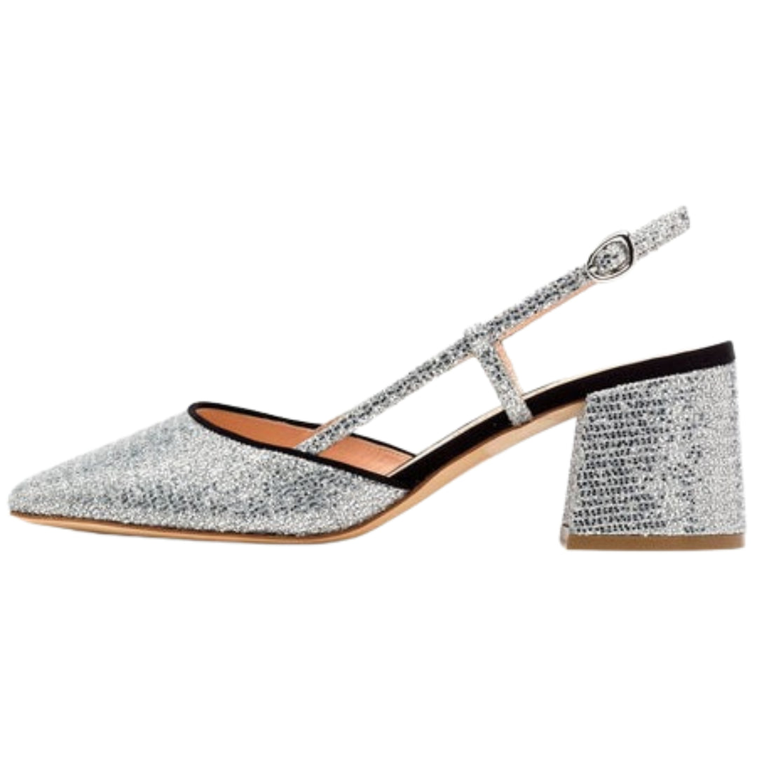 Otranto 60mm Block Heel Sling in Silver Glitter