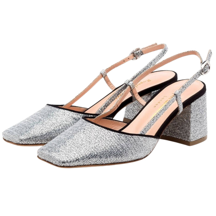 Otranto 60mm Block Heel Sling in Silver Glitter