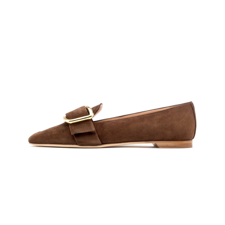 Chesla Suede Chocolate Chrome Buckle Mocassin