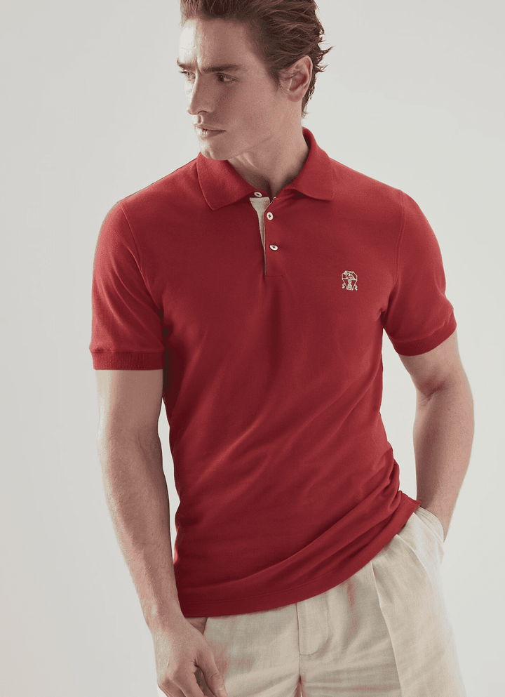 Knit Logo Polo Red Brunello