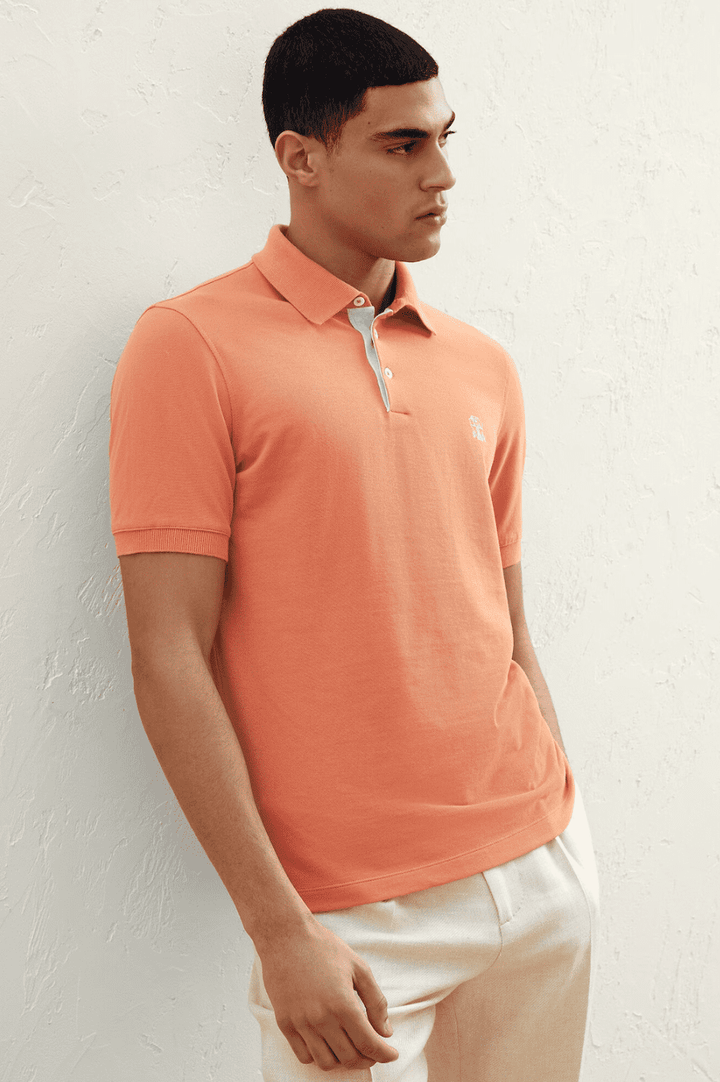 Knit Logo Polo Orange Brunello