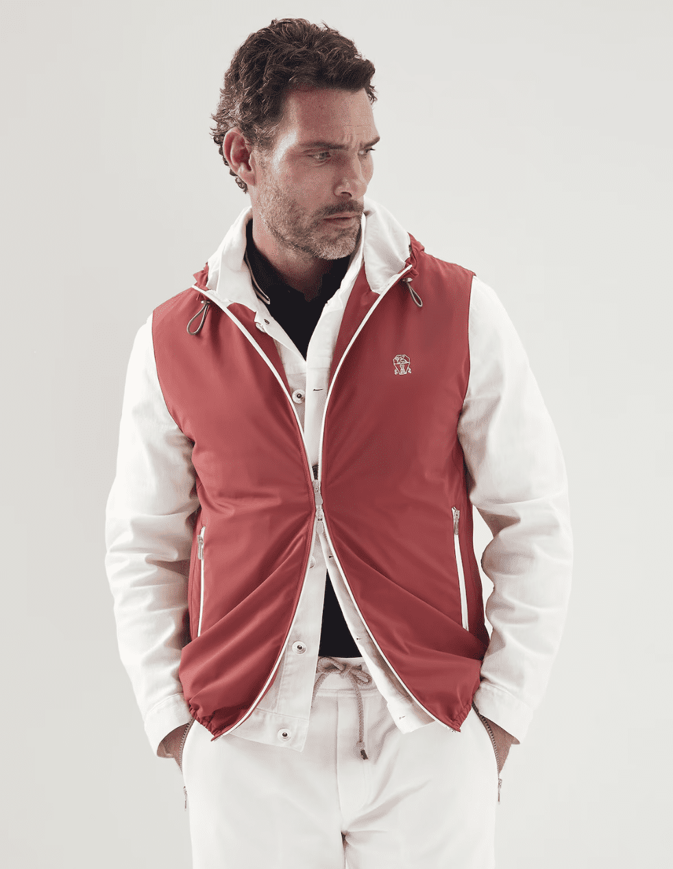 red nylon vest