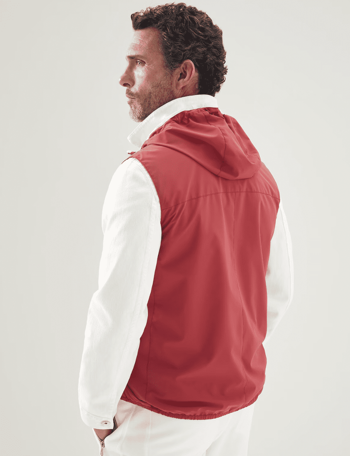 red nylon vest