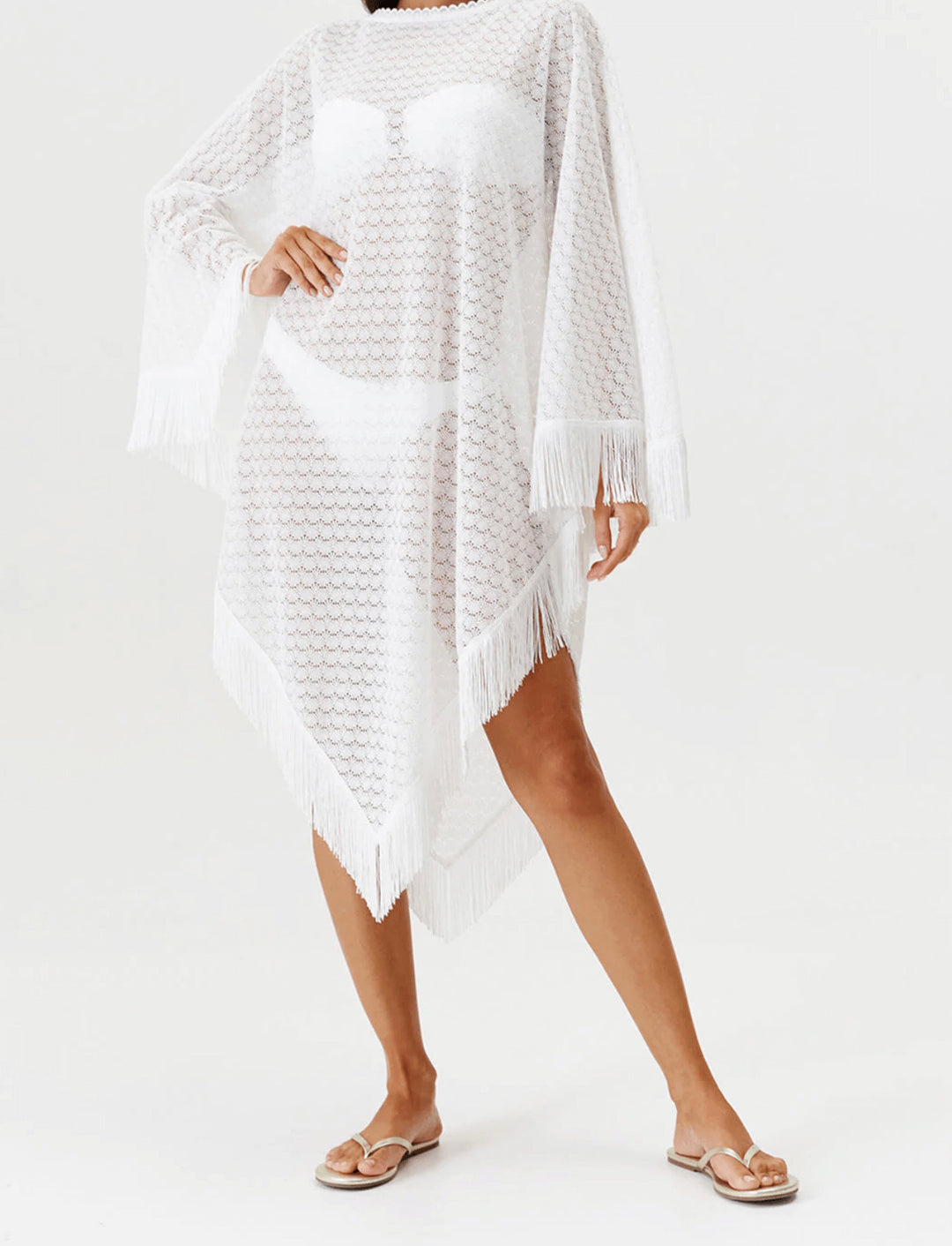 Blair Fringed Mid Length Knit Poncho