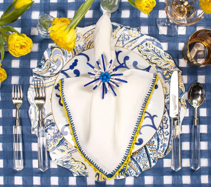 Knotted Edge Napkins - Blue & Yellow