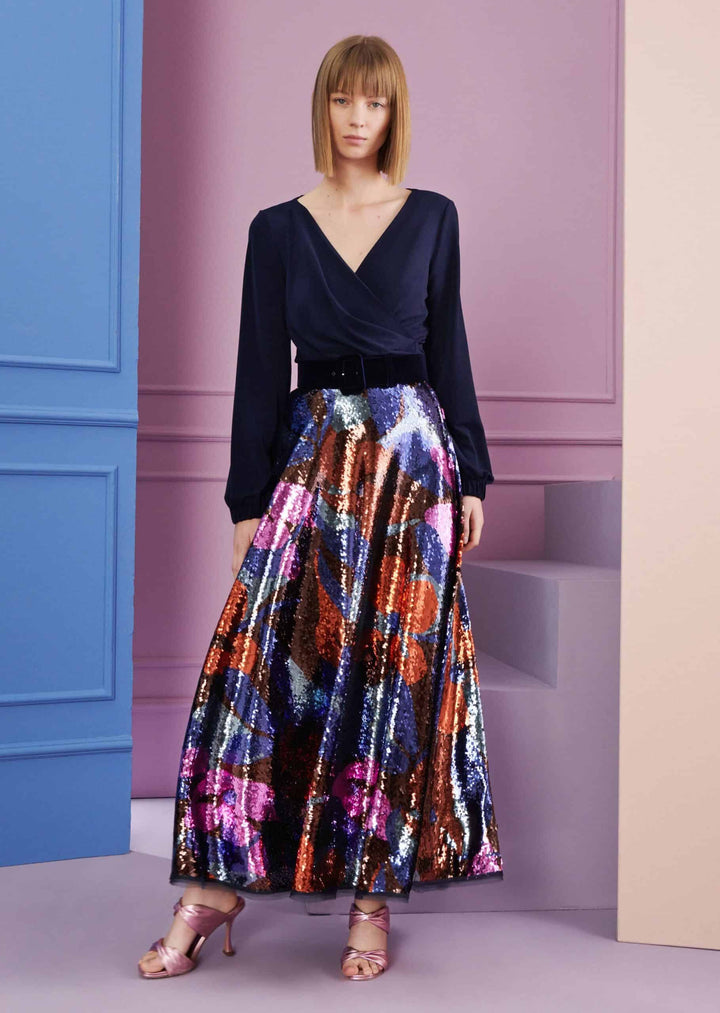 Macrofloral Sequins Skirt