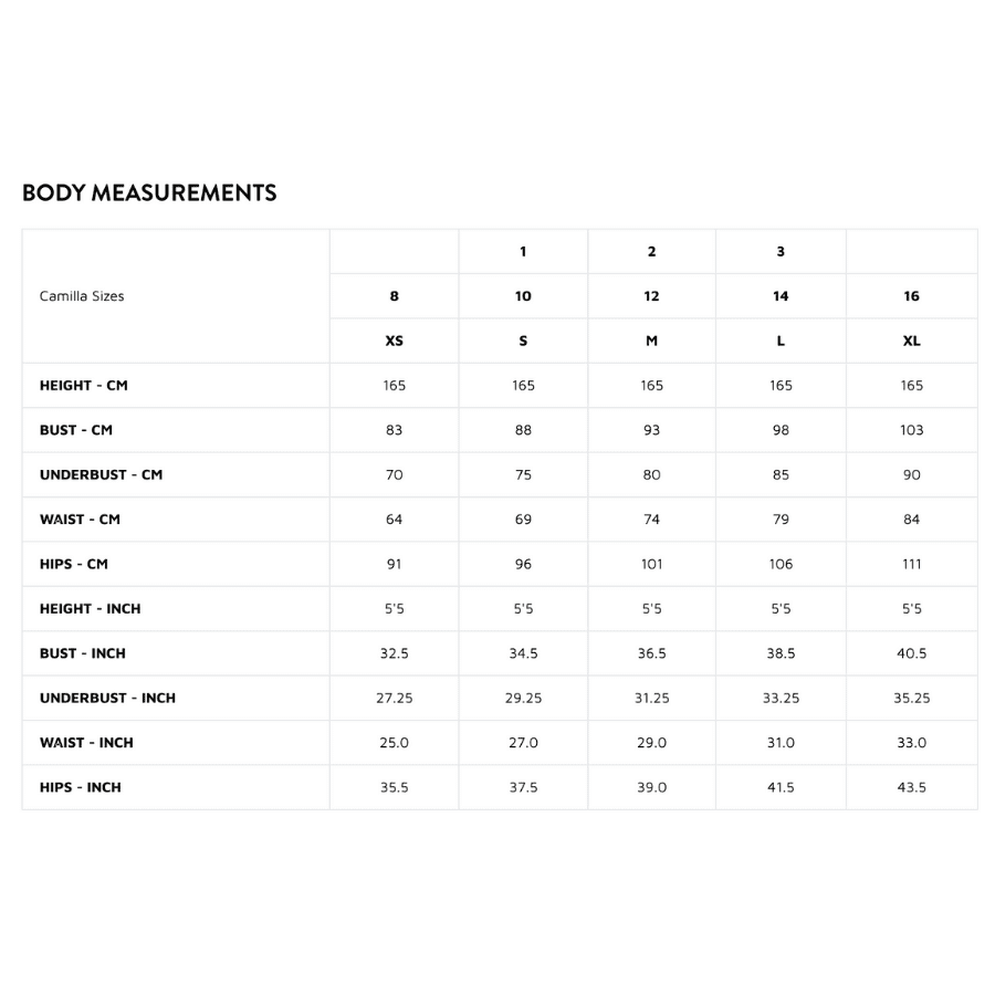 Camilla Size Guide